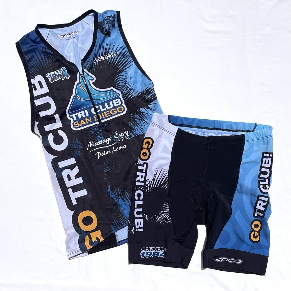 Zoca Tri Club San Diego Triathlon Set Womens Medium Jersey Tank Top Shorts